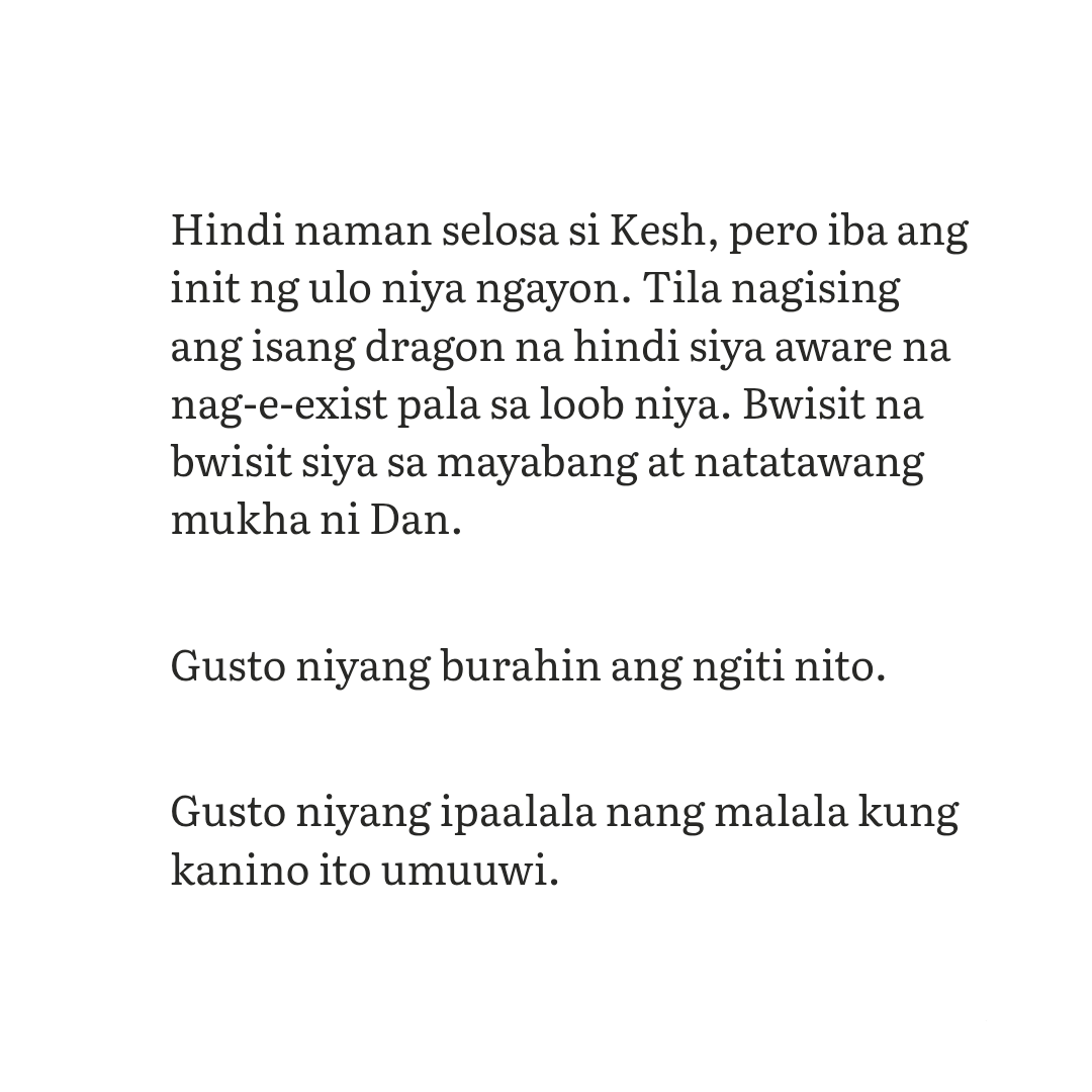 lengwrites's tweet photo. gusto ko (sakin ka lang)

a rolesh tagalog 🔞 drabble | 763 wc

hindi talaga selosa si kesh. pero nang may lumandi kay dan sa morning show nito, doon lang siya pumitik.

read w/o password here: https://t.co/rAhiBPtYNQ

[first time ko ata magpost ng tagalog smut publicly lol] https://t.co/vZOrHss60g