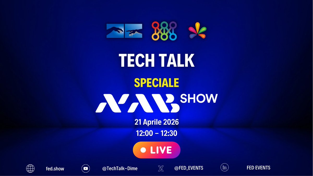 FED_EVENTS's tweet photo. Torna il Tech Talk con lo 𝗦𝗣𝗘𝗖𝗜𝗔𝗟𝗘 𝗡𝗔𝗕 𝟮𝟬𝟮𝟲 con interviste da Las Vegas, per conoscere le novità e tendenze di uno degli eventi di maggiore spicco per l'industria dei media e della tecnologia di produzione.

Possiamo anticiparvi che AI ed ottimizzazione del workflow produttivo sono al centro dell'edizione 2026 @NABShow e che ci saranno Sofia Schenone @moments_lab e Francesco Struzzi Video Progetti Srl, ma ci saranno altri ospiti 😉 🎥 

In onda su https://t.co/Y46mq3gKtx, piattaforme video delle reti sociali e media partner @monitortv e @digitalsat_it