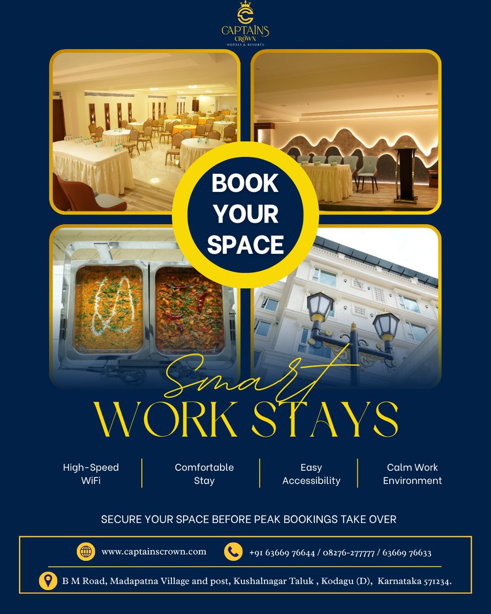 captainscrown's tweet image. Work smarter. Stay better. ✨

At Captains Crown, your work trips feel less like work and more like comfort.
From seamless WiFi to peaceful spaces—we’ve got everything covered.

📍 Book your smart work stay today before slots fill up!

#captainscrown #workstay #businesstravel