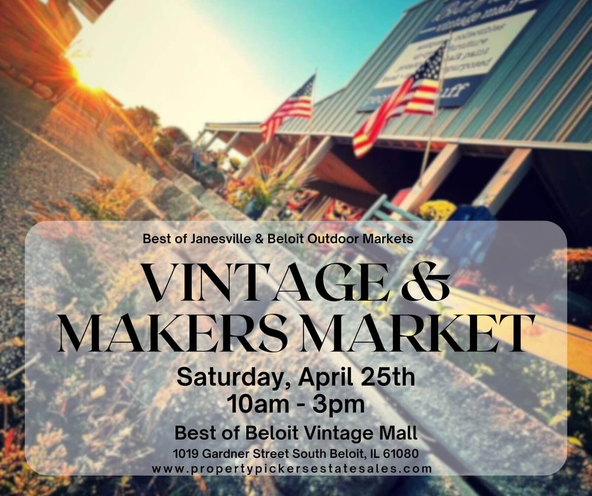 HamptonInnBLT's tweet image. Shop local this Saturday, April 25th! The Vintage &amp;amp; Maker’s Market is at the Best of Beloit Vintage Mall from 10 AM – 3 PM. Enjoy live music, food trucks, and unique finds just minutes from the hotel. Free and family-friendly! #VisitBeloit #VintageMarket #ShopLocal