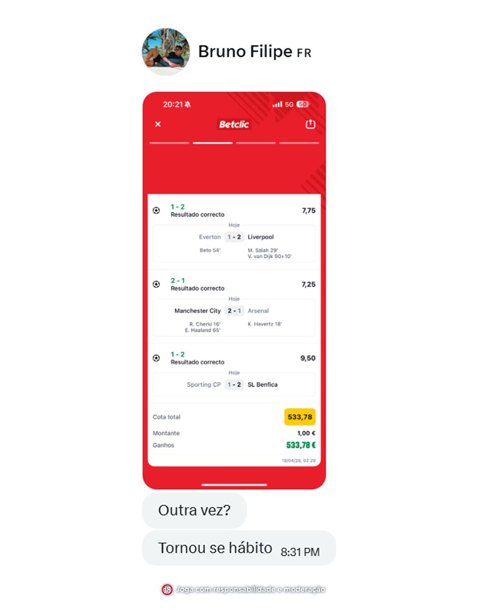 O <a href="/Bruno_Filipe24/">Bruno Filipe 🇫🇷</a> acordou inspirado no domingo com resultados corretos e transformou 1€ em 533,78€!

Imaginamos os festejos no golo do Rafa... 🥵👏🏼