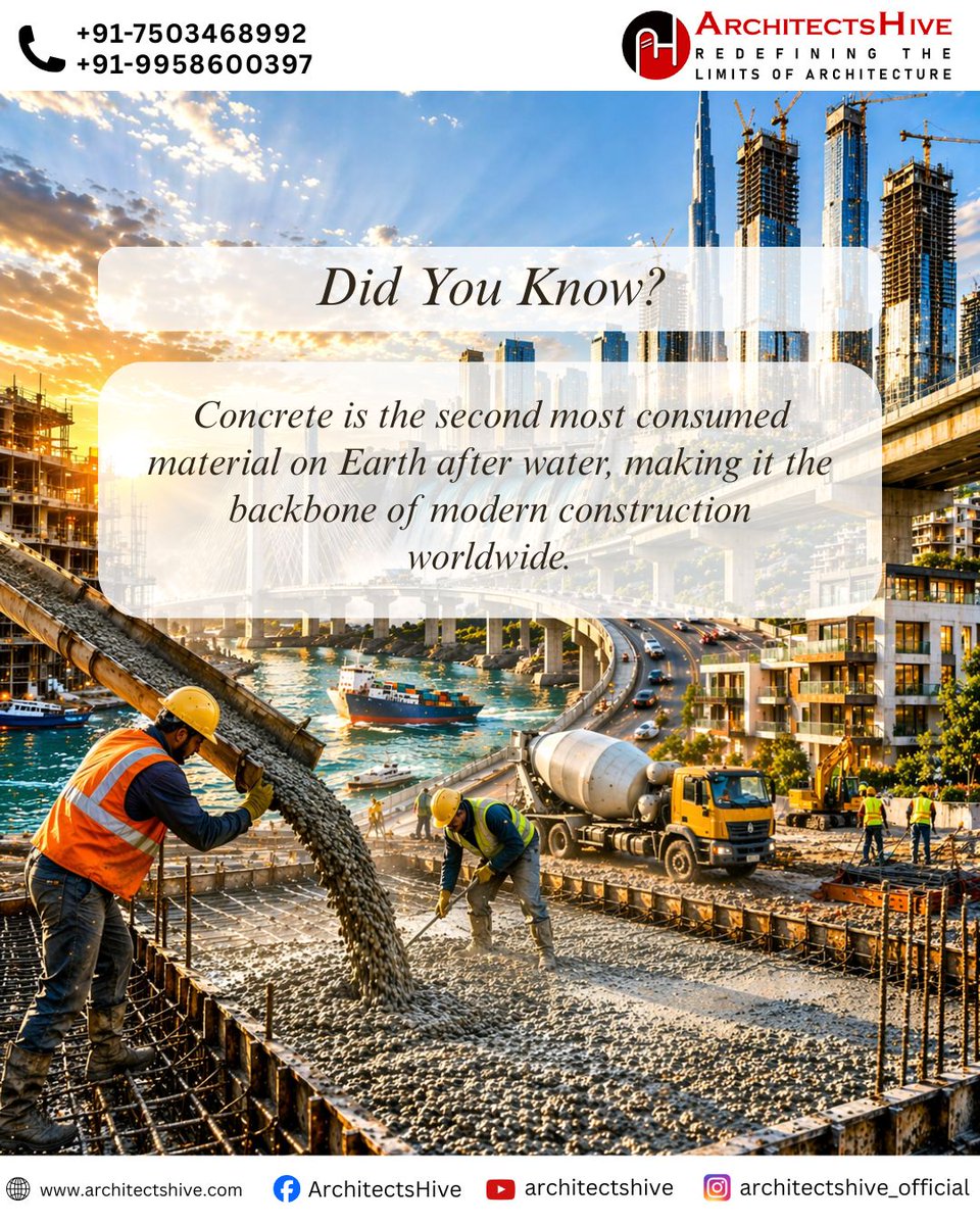 ArchitectsHive5's tweet image. 🌐 architectshive.com
📞 +91 75034 68992 | +91 99586 00397
✉️ contact@architectshive.com

✨Did You Know? – The Importance of Concrete✨

#Architect #ArchitectureDesign #Architecture #ArchitectureFirm #frontelevation #Construction #Interior #InteriorDesign #InteriorDesigner