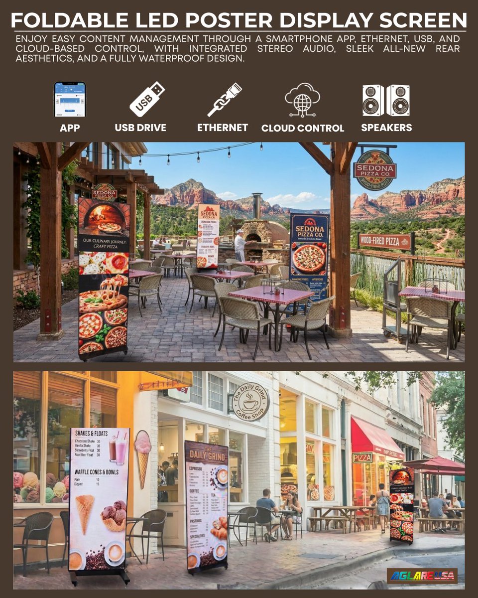 Aglare_USA's tweet image. One display. Multiple applications. 

The Foldable P1.86 LED Poster Display Screen is perfect for retail, events, hospitality, and public spaces.

#LEDPosterDisplay #DigitalSignage #RetailDisplay #EventScreen #LEDAdvertising