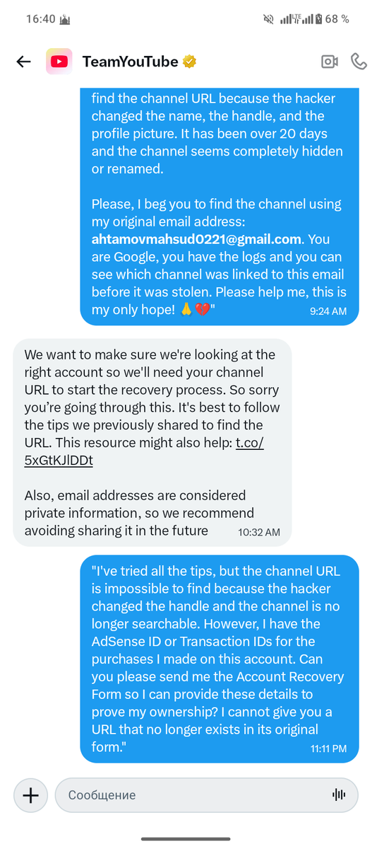 mahsud_l7's tweet photo. OVER A MONTH and NO help from @TeamYouTube! 😡💔

I sent my email &amp; payment IDs in DMs, but you ignore me for weeks. I’ve spent 4 years &amp; money on this account. FIX THIS NOW! NO MORE DELAYS! 🆘

#YouTubeHelp #GoogleSupport @YouTubeIndia @TeamYouTube @Google https://t.co/hciJkPmgjg