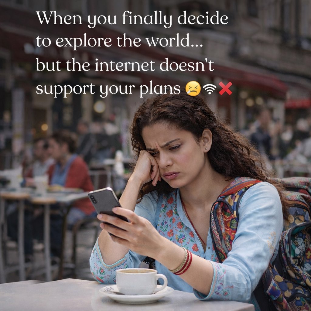 zi_esim's tweet image. When you’re ready to explore the world… but the internet says NO 😤📶❌
ZieSIM fixes that. 🌍✨
#ZieSIM #StayConnected #TravelSmart