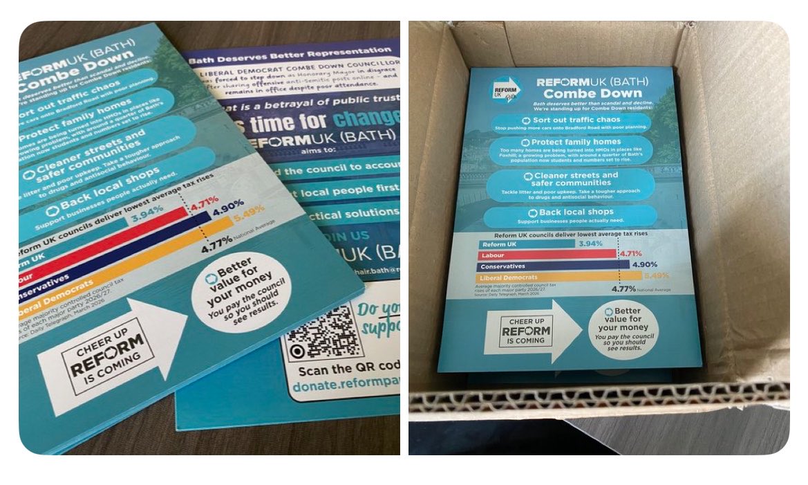 WiltsAnnabelle's tweet image. Reform in Bath are now trying to claim they would support local businesses. 

They do not have a clue about the issues we’re facing in Bath. No stores have heard from them. 

They are also using Richard Tice’s accountant to do the maths. 

Grifters. 

#bath #localpolitics