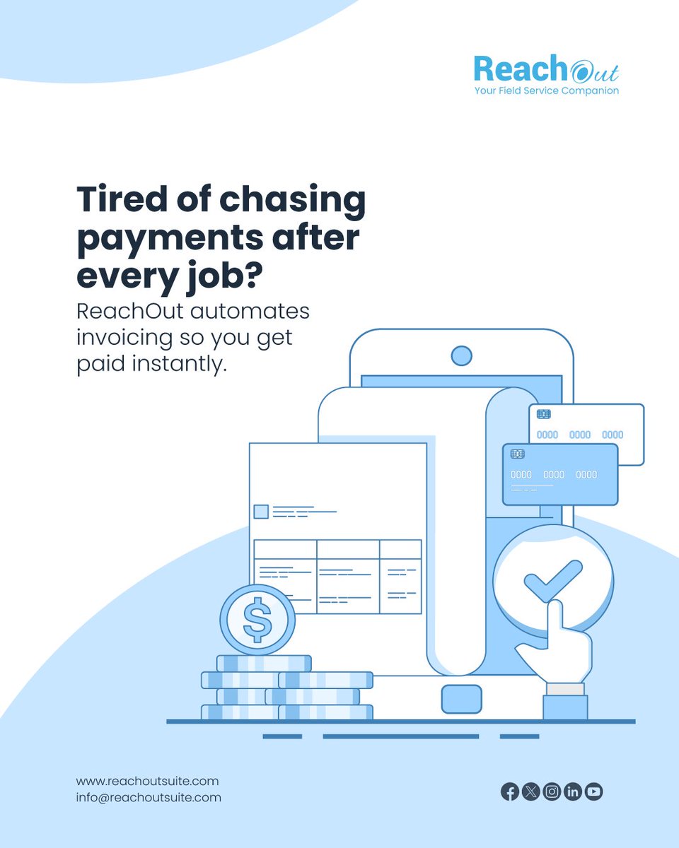 ReachOutSuite's tweet image. Tired of chasing payments after every job?

Automate invoicing, send instant payment links &amp;amp; get paid faster with ReachOut Suite 

No delays. Just smooth cash flow.

👉 Try it now: reachoutsuite.com/invoicing-and-…

#ReachOutSuite #Invoicing #GetPaidFaster #Automation #FieldService