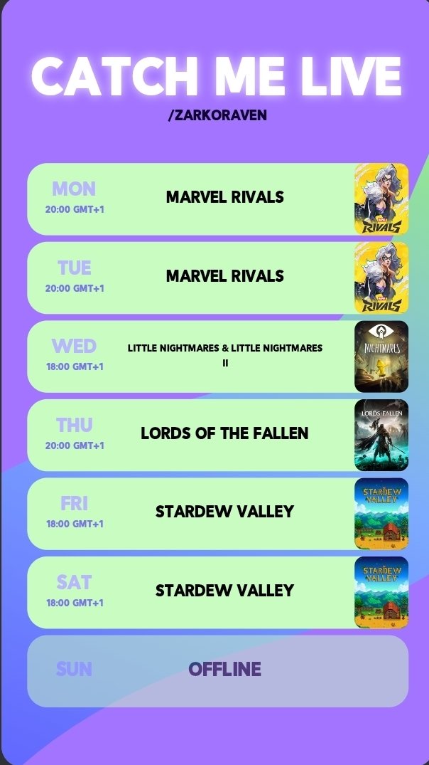 zarkoraven's tweet image. This week's stream schedule 

#smallstreamer
