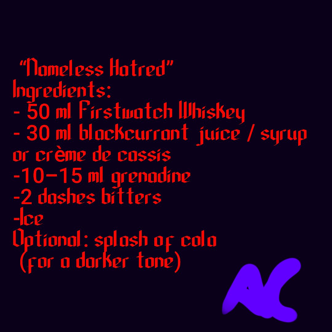 MrVerreaux's tweet image. COCKTAIL based on Hatred @TheCriticalDri2 #cocktail #recipe #alcoholGoblin #gaming #pub #mixology