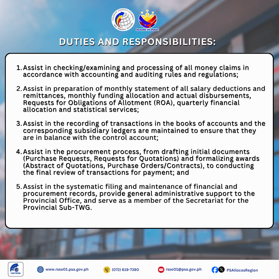 PSAIlocosRegion's tweet photo. 𝐖𝐄 𝐀𝐑𝐄 𝐇𝐈𝐑𝐈𝐍𝐆! 𝐉𝐨𝐢𝐧 𝐭𝐡𝐞 𝐏𝐒𝐀-𝐑𝐒𝐒𝐎 𝟎𝟏 𝐅𝐚𝐦𝐢𝐥𝐲!

𝐃𝐄𝐀𝐃𝐋𝐈𝐍𝐄 of submission: 𝟐𝟒 𝐀𝐩𝐫𝐢𝐥 𝟐𝟎𝟐𝟔

Applicants are advised to submit their applications via email to rsso1hrmpsb@gmail.com and furnish a copy to rsso01@psa.gov.ph https://t.co/SovsyK9Hzz