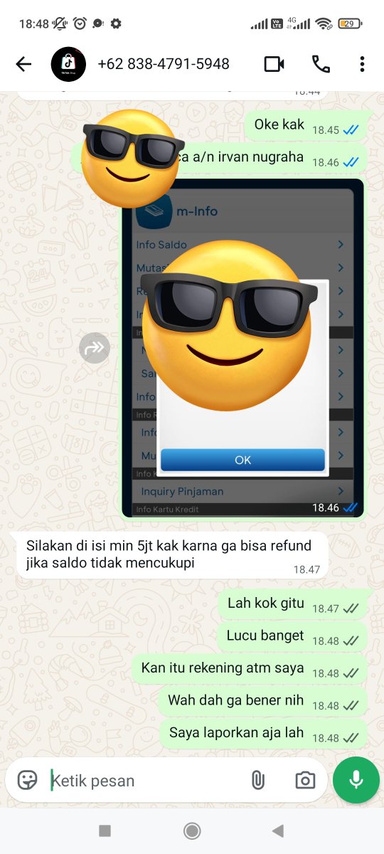 SekeAnget's tweet photo. Dan bodohnya saya langsung tf tanpa cari terlebih dahulu, terus saya bertanya sekiranya kapan sampai dan di balas untuk mau ngerefund tapi masa di rekening saya minimal harus 5 juta kan lucu ya. Ini saya tertera kan wa yang punya toko sekalian https://t.co/9pM8q8RXF9