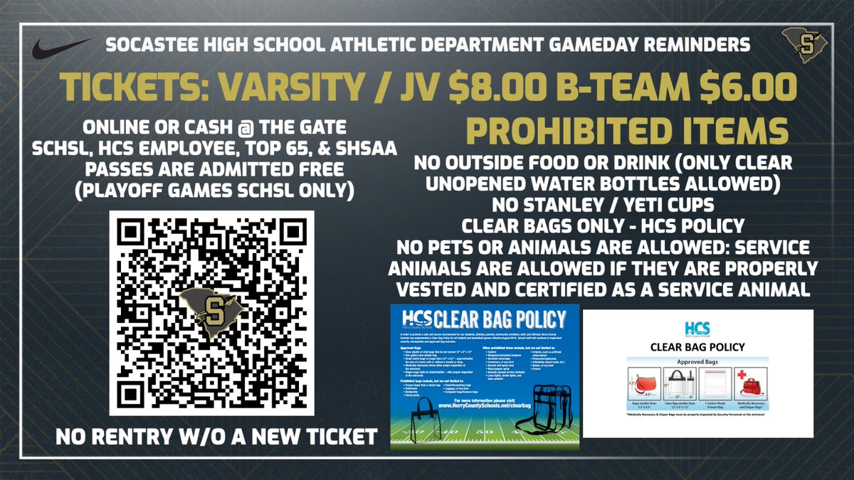 SocasteeHS's tweet image. Socastee Athletics 4/20/26 🏡🎟️socasteebraves.com/game-day-ticke…
SHSAA Corporate Sponsorships Available! 
Jr Braves Camp Registration Open!! 
#GoldBlooded #Finish