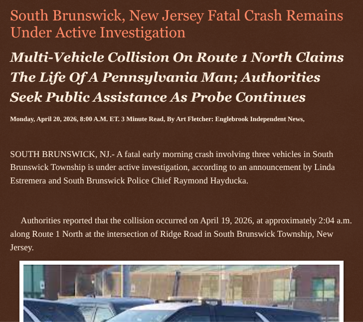 ArtFletcher9's tweet photo. South Brunswick, New Jersey Fatal Crash Remains Under Active Investigation https://t.co/lMyjQy30oE via @Englebrooknews #NewJersey #CrimeNews #MiddlesexCountyNJ #SouthBrunswickNJ #Fatal #crash #investigation @wireless_step @HRG_Media @LodiNJNews @Fordmb1953 @SarahGeving1 @Shannon96574094 @Daytobehappy @janninereid1 @gator4kb18 @TrumpWasRite2 @KathyKbrose @RobGerundo @JimBobW49