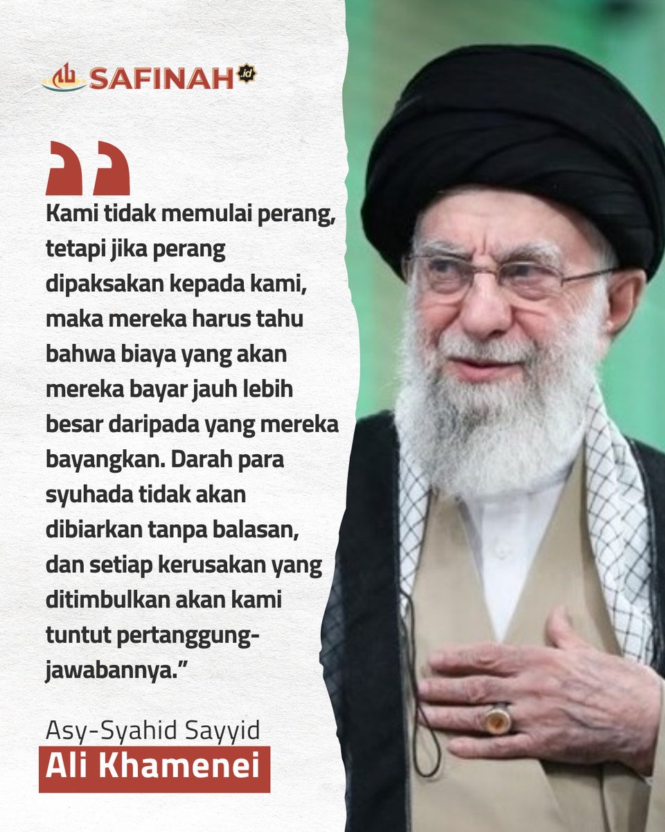 wahhabicc_jabar's tweet photo. Sebelum Ayatulloh Khamenei Syahid sudah berbicara bahwa 'kami tidak memulai perang, tapi jika perang dipaksakan kepada kami.... 

Tanggal 10 bulan Ramadhan beliau syahid &amp; yg MEMULAI PERANG adalah gerombolan hegemoni amrik &amp; israhell... 
Ini yg harus dicatat oleh dunia. https://t.co/yxjtpSKZTh