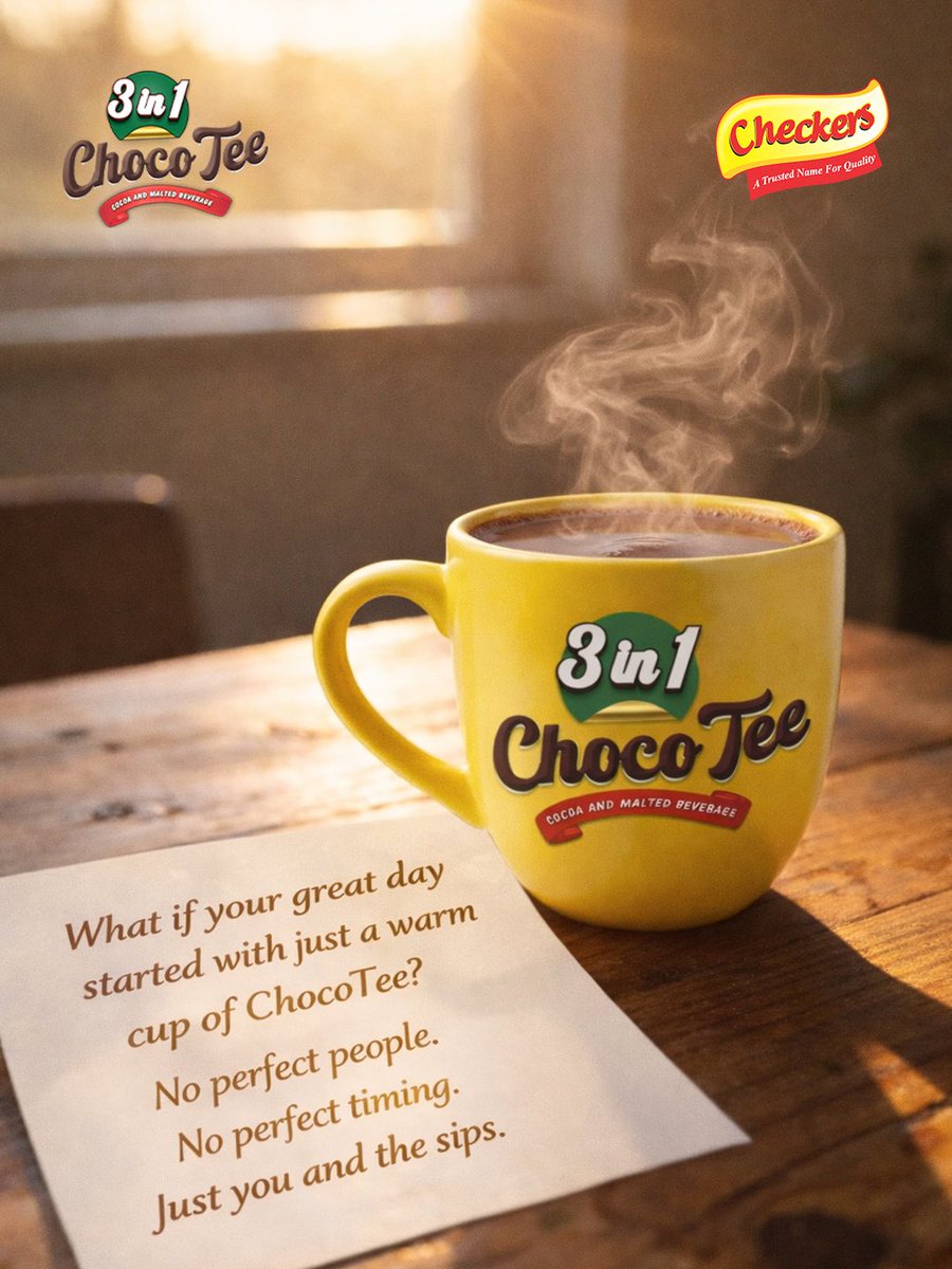 Fuel your day the right way, one warm cup, one bold step at a time… because every great day starts with the courage to begin and the comfort to keep going.
#CheckersChocoTee #ChocoTee #3in1ChocoTee #GetActiveWithChocoTee