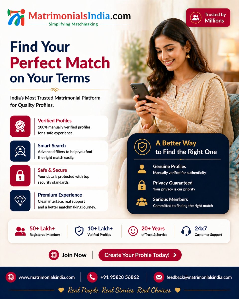 OnlineMATRIMONY's tweet image. 📷 Find Your Perfect Match on Your Terms 📷

Start your journey with MatrimonialsIndia.com — India’s trusted platform for meaningful connections. 

#Matrimony #FindYourMatch #PerfectPartner #IndianMatrimony #Shaadi #Matchmaking #LoveJourney #WeddingGoals #VerifiedProfiles