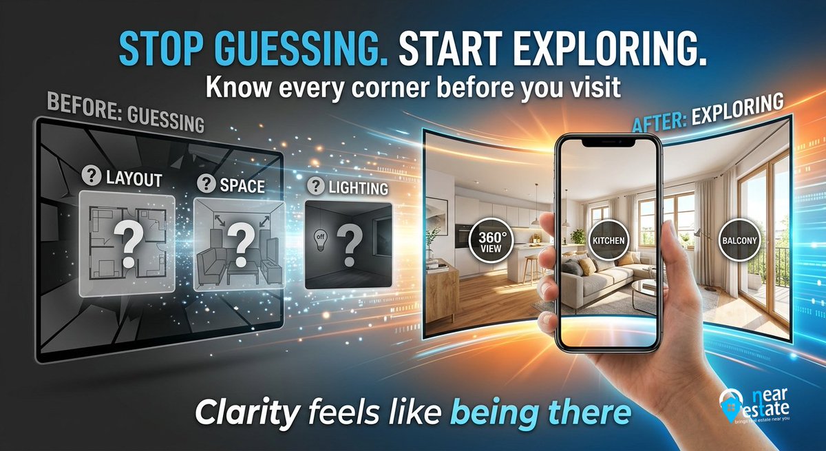 alikhan19253's tweet image. Still "guessing" what a property looks like based on two grainy photos? Stop. 🛑

With Near Estate, you can explore every corner in 360° before you ever step foot on the property. Clarity feels like being there. 📱✨

#PropTech #RealEstate #VirtualTour #SmartHome #HomeBuying