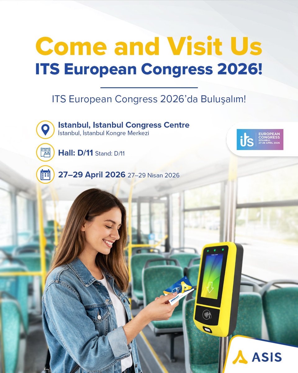 We will be presenting at ITS European Congress our smart mobility and transportation technologies and sharing insights on the future of urban mobility.
Feel free to stop by and connect with us throughout the event.

📍 Istanbul Congress Center, Istanbul
📅 27–29 April 2026 D/11
—