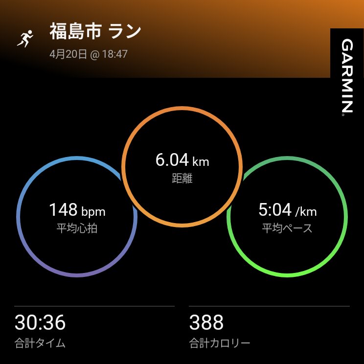 仕事後　夜ラン。
何となく身体が重く。
なので、短めに走ってみた。

#ランニング #福島市 #garmin