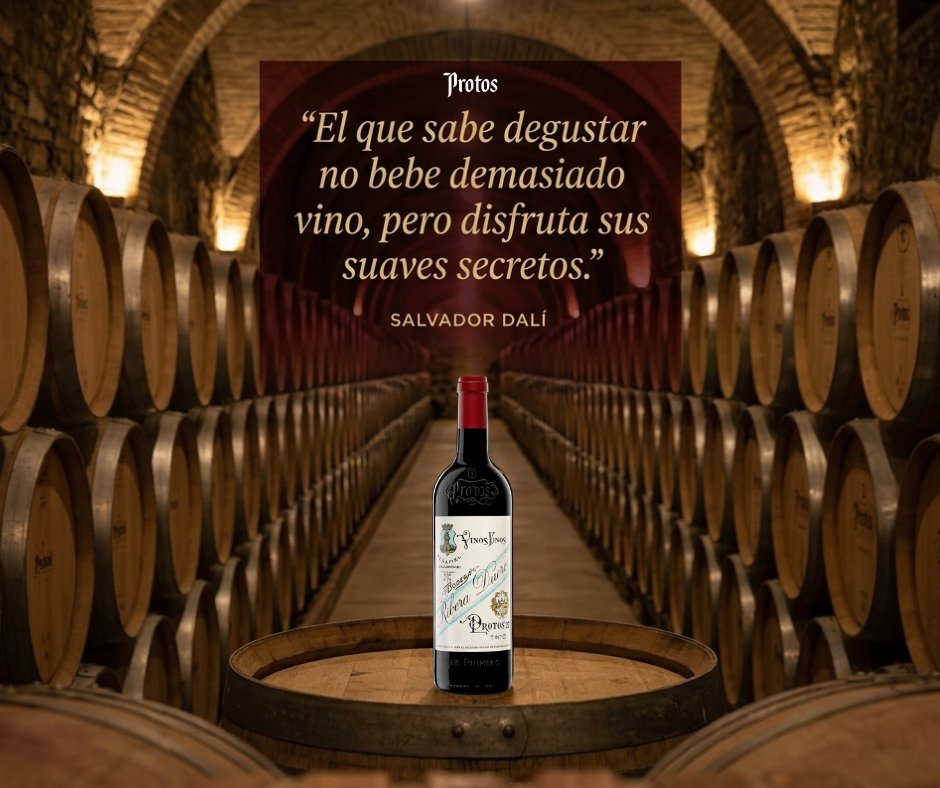 Bodegas_Protos's tweet photo. Como decía el genio Salvador Dalí: "El que sabe degustar no bebe demasiado vino, pero disfruta sus suaves secretos." 🤫🍇
#FraseVino #MomentoProtos #Degustación #VinoEspañol #Dalí #RiberaDelDuero https://t.co/I0Bjlv8Jjq