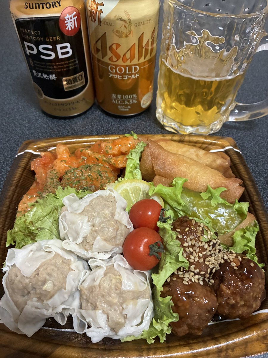 皆さん、今日も1日お疲れ様でした！✨😄🍺
#アサヒゴールド
#サントリーPSB
#4点中華盛合わせ