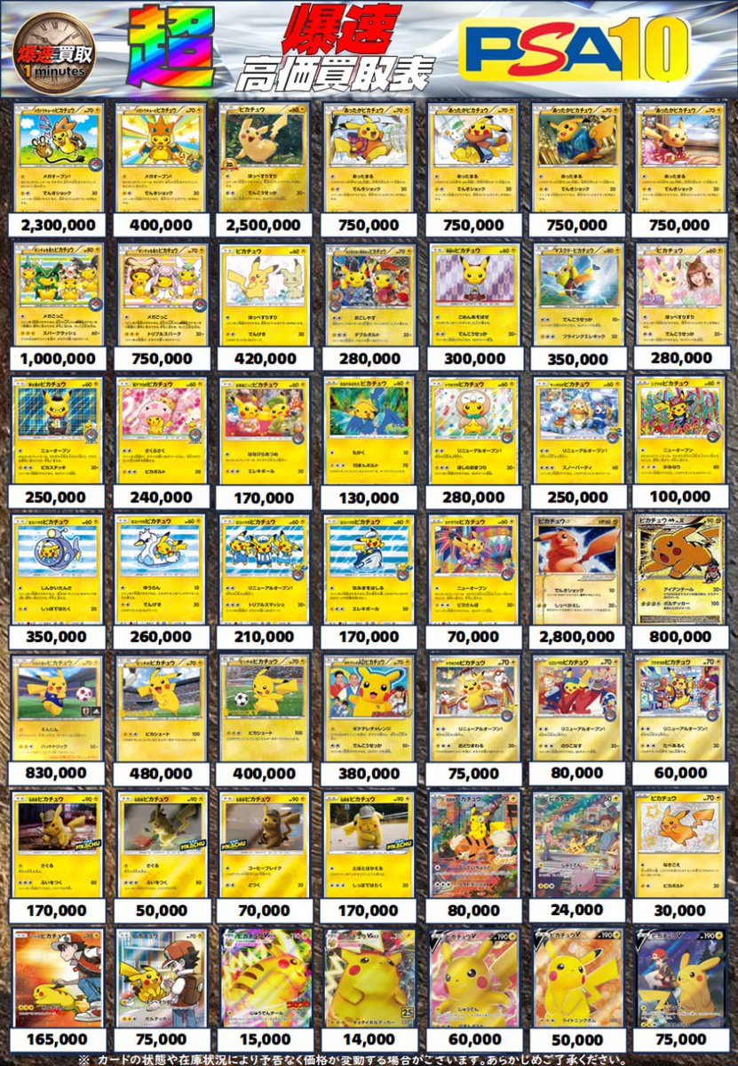 1minutes_akiba's tweet image. ⏰1minutes 4/21(火)⏰

買取受付時間
13時〜19時

🔥🔥全額現金払出し🔥🔥

1minutesは1枚1分査定❗️
お待たせしません🏃‍♂️💨

買取表に出てないPSA、素体、BOXなども超高価買取📝

ポケモンPSA ①
#ポケカ #PSA #PSA10 #買取 #遊戯王 #遊戯 #秋葉 #秋葉原 #現金 #ワンピース  #ワンピ  #旧裏