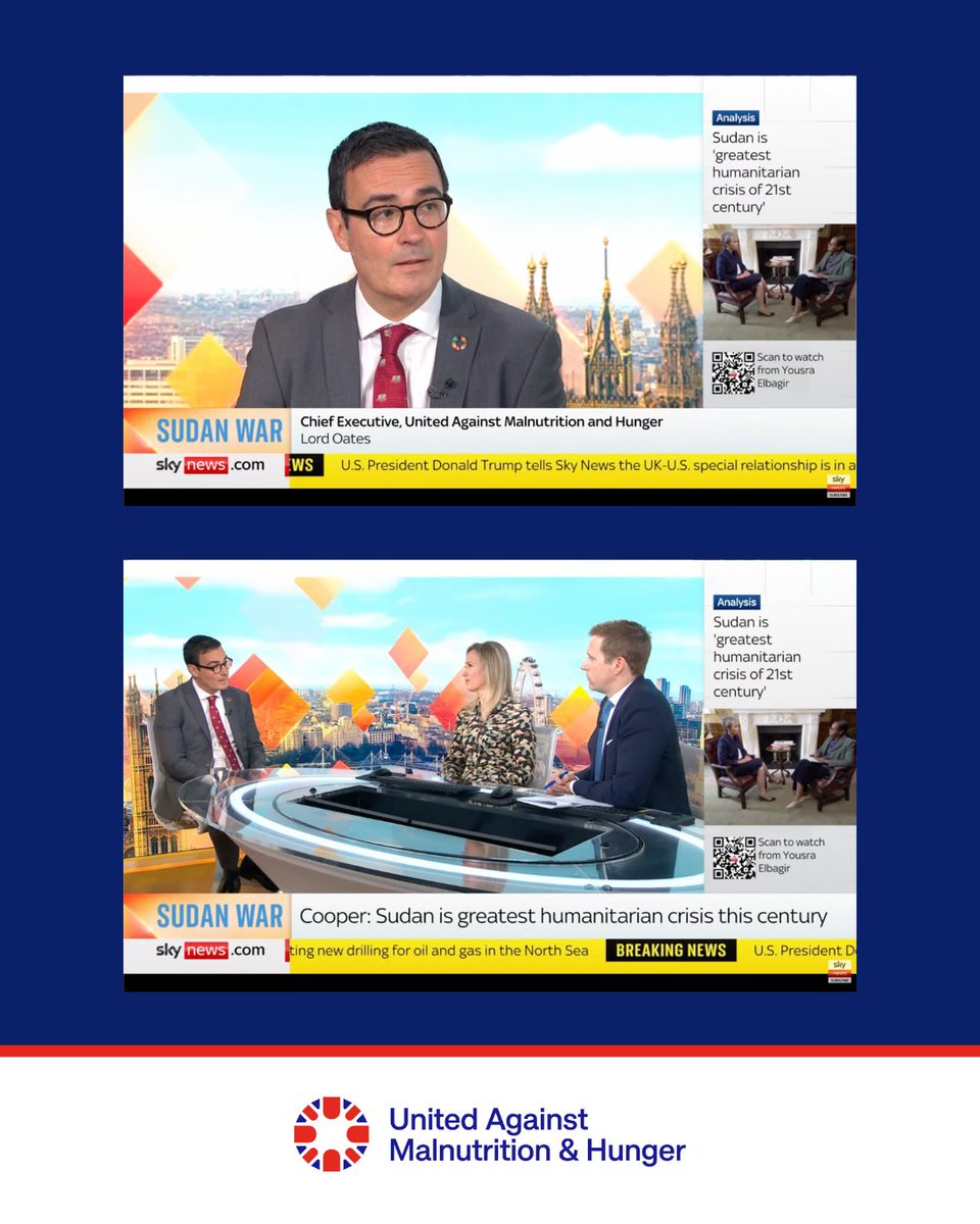 UnitedAMH's tweet photo. Our CEO Jonny Oates appeared on @SkyNews @TalkTV &amp; @LBC marking 3 years since war erupted in Sudan.

It's now the world's biggest disaster.

29m people are hungry or starving.

Child malnutrition is worsening by the hour. 

Their lives can be saved with simple treatments. 
#SDG2 https://t.co/7KkXe0UfFH