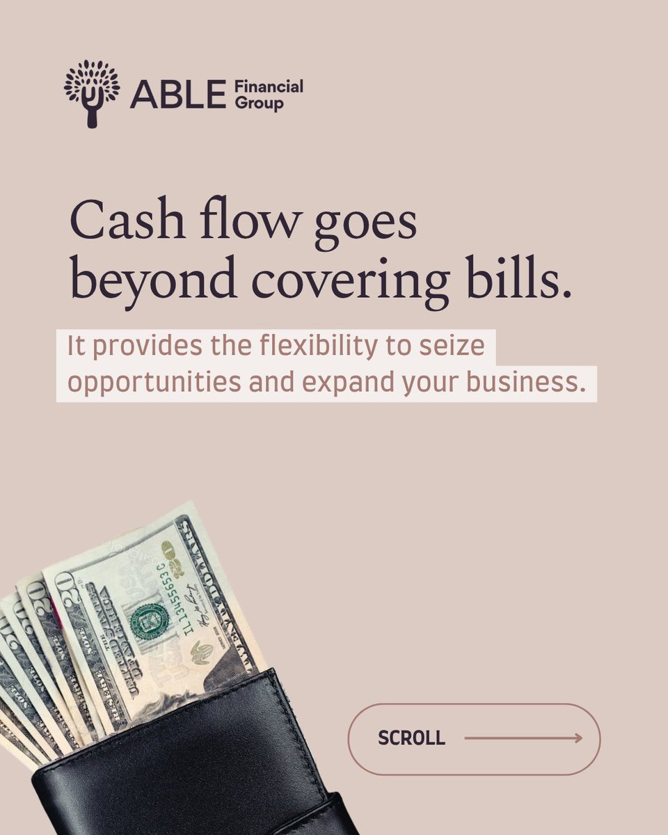 ABLEFinancialgr's tweet photo. Your business idea is only as strong as your cash flow. 

Swipe through for 5 practical ways to keep cash moving and give your business room to grow. https://t.co/RdFpVxbcpg