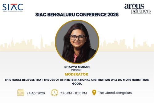 Argus_Partners's tweet photo. We are pleased to share that our Partner, Bhavya Mohan, will be moderating an Oxford-style debate on the motion “This House Believes That the Use of AI in International Arbitration Will Do More Harm Than Good” at the Singapore International Arbitration Centre (SIAC) Bengaluru Conference 2026 on April 24, 2026, at The Oberoi, Bengaluru.

#SIAC #InternationalArbitration #Arbitration #ArtificialIntelligence #LegalInnovation #ArgusPartners