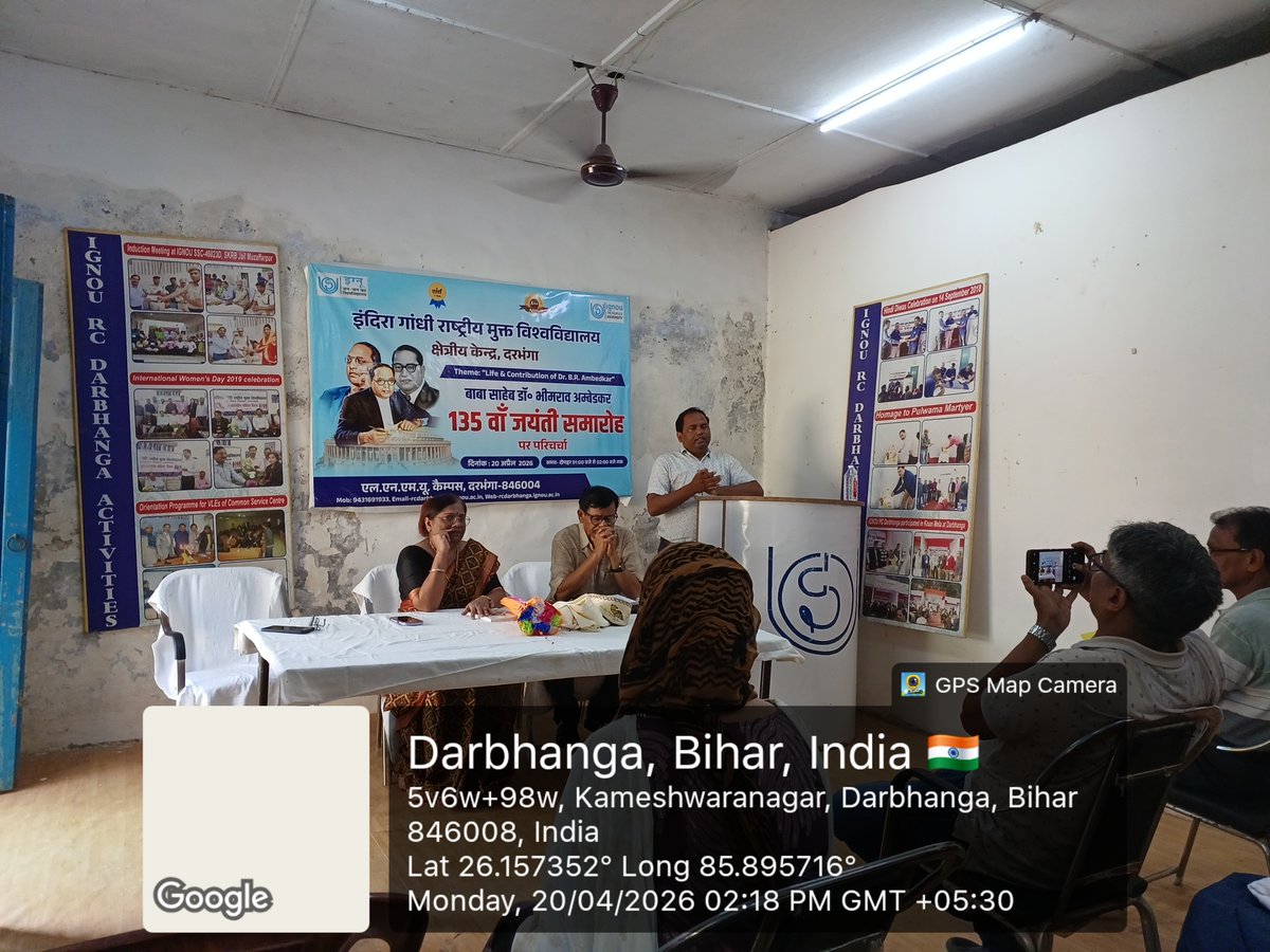 rc_ignou's tweet photo. on April 20, 2026, the IGNOU Regional Centre, Darbhanga, organized a discussion on the theme "The Life and Contributions of Dr. Bhimrao Ambedkar" to mark the occasion of his 135th birth anniversary. https://t.co/MV2TPgc4Xl