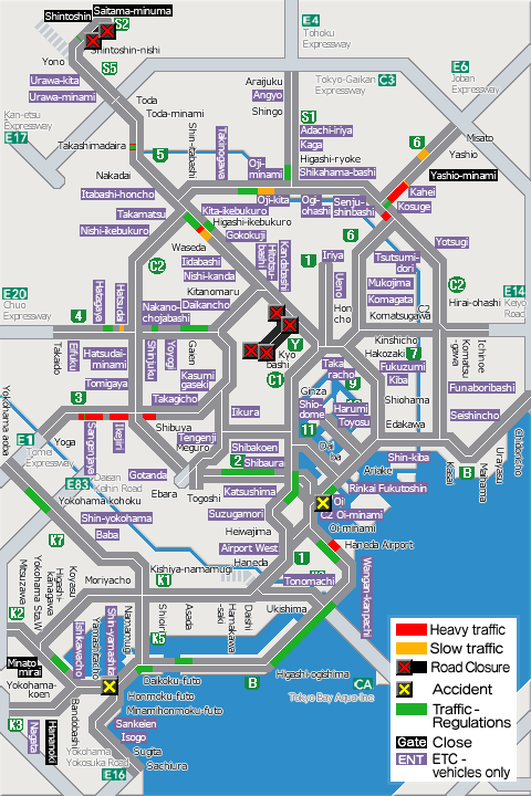 shutoko_EN's tweet photo. This map shows the traffic conditions as of  9 p.m. on the Metropolitan Expressway. For more information, please see the following link.
#Shutoko
https://t.co/cIezY4a0MV https://t.co/He0dGWG6xk