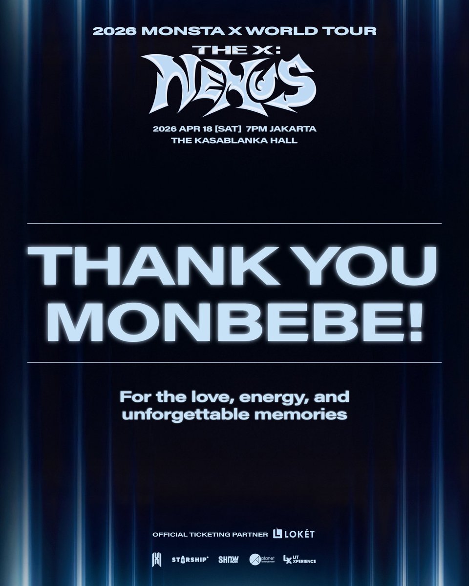 litxperience's tweet photo. MONBEBE, thank you for bringing such incredible energy to 2026 MONSTA X WORLD TOUR [THE X : NEXUS] IN JAKARTA and making every moment truly unforgettable. The memories we created together with MONSTA X will always have a special place in our hearts ✨💙

#몬스타엑스 #MONSTAX #MONSTA_X
#MONSTAX_THEX_NEXUS #MONSTAXinASIA
#APlanet #LITX #LITXPERIENCE