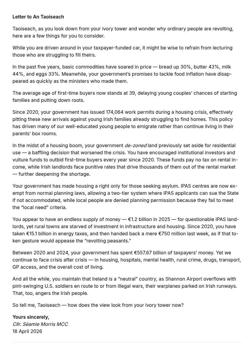 Cllr. Séamie Morris MCC tweet media