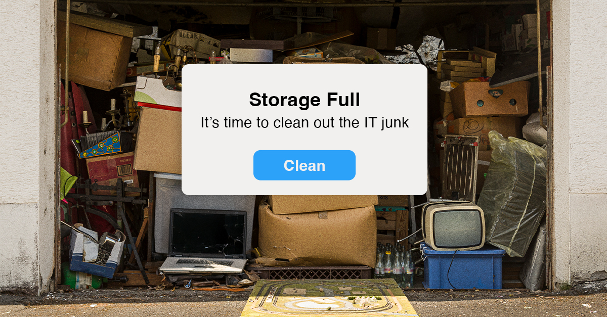 QuestITSupport's tweet photo. “Storage Full” applies to businesses too. Hidden clutter such as old files, duplicate data, unused apps, drives up costs and slows systems down. Decluttering your tech cuts waste, boosts performance, and uncovers real ROI. 
#TechOptimization #BusinessEfficiency #ITROI https://t.co/WZ2E0x82Q7