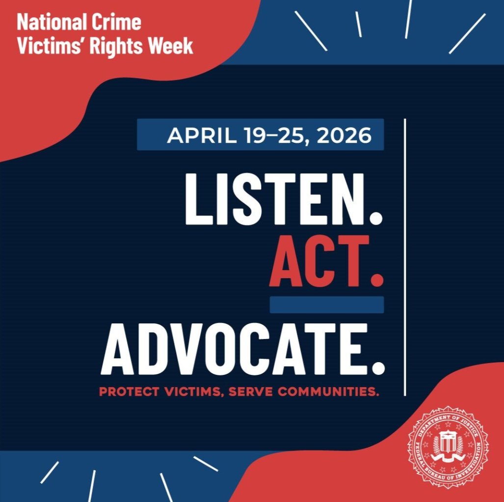 FBIMobileAL's tweet image. During National Crime Victims' Rights Week—and every day—FBI victim 
service providers listen, act, and advocate, providing critical support to federal crime victims and 
their families during some of their toughest moments. Learn how the #FBI helps victims of crime 
at