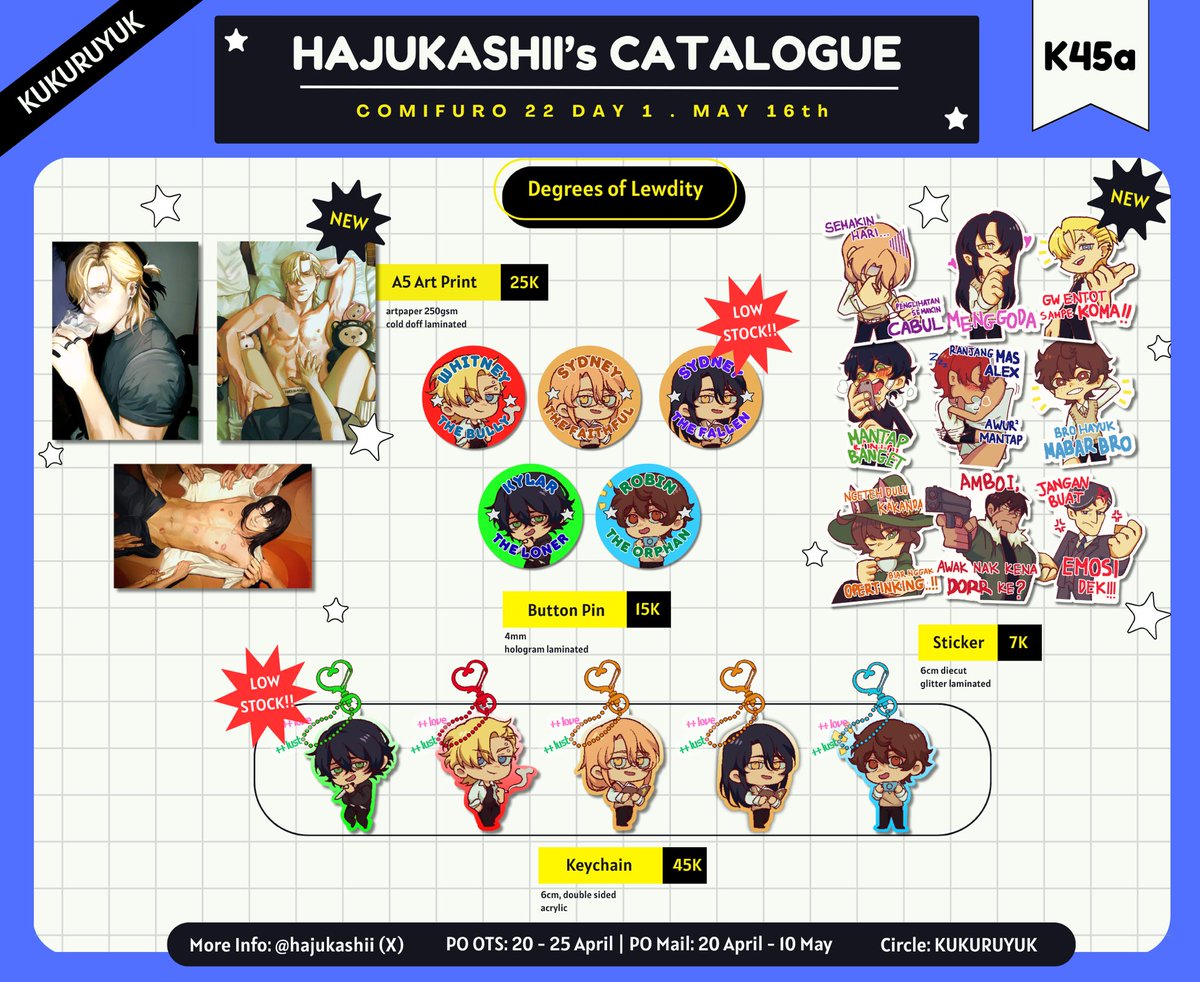 [❤️ &amp; 🔁 is appreciated]

✨Pre-Order for #CF22 is now OPEN!✨

📅 PO Period
OTS: 20 - 25 April 2026
Mail order: 20 April - 10 May 2026

📚 Degrees of Lewdity (DoL), PASWG, TSHD, Date Everything, Mouthwashing

[ 1/3 ]

#Comifuro22 #CF22Catalogue