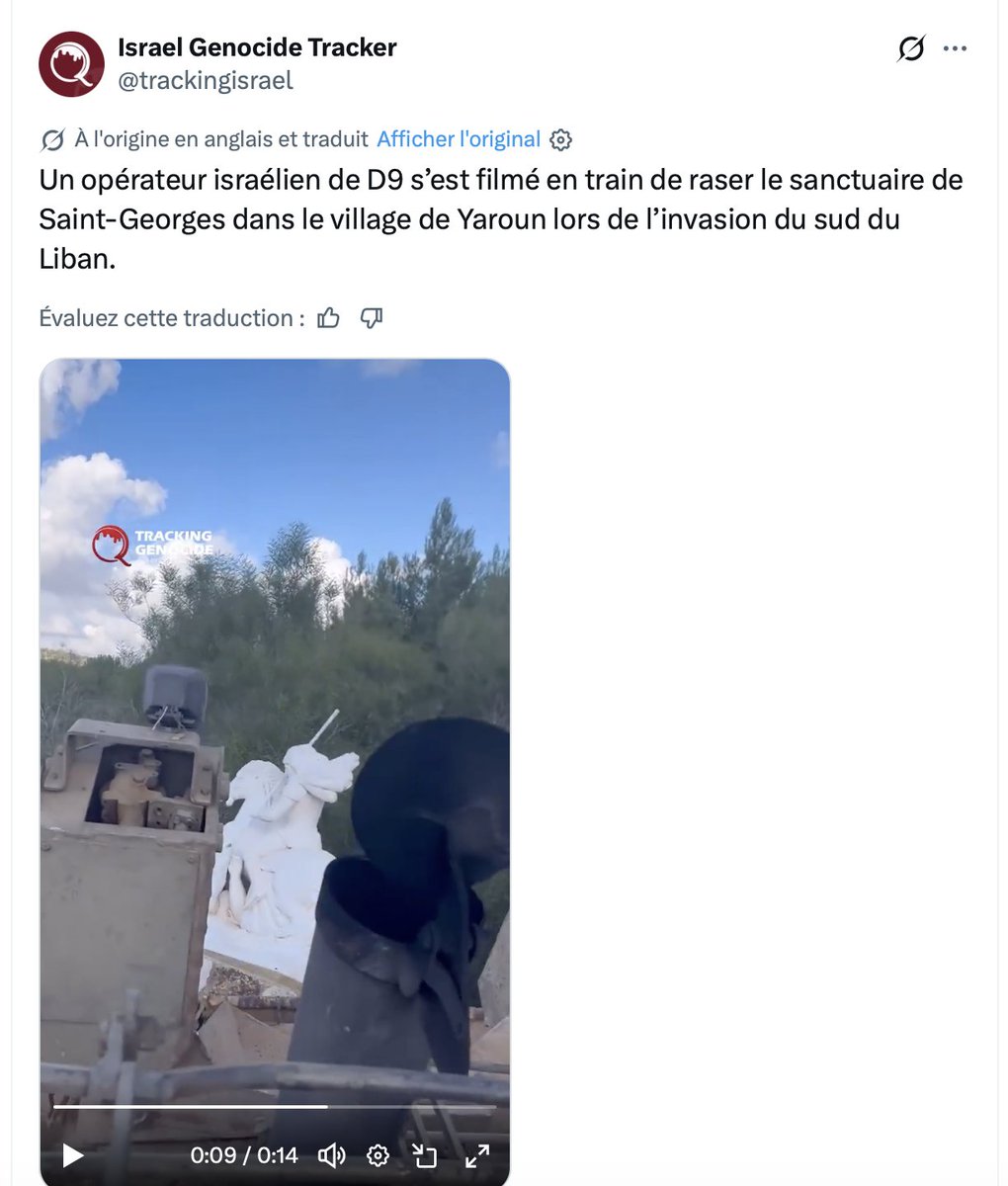 🇱🇧 Au Liban, des soldats israéliens détruisent une statue de Jésus Christ et rasent un sanctuaire de Saint-Georges au bulldozer. 

Où sont passés les autoproclamés défenseurs des chrétiens d'Orient ?

Soutien au peuple libanais face à cette guerre d'agression et d'invasion !