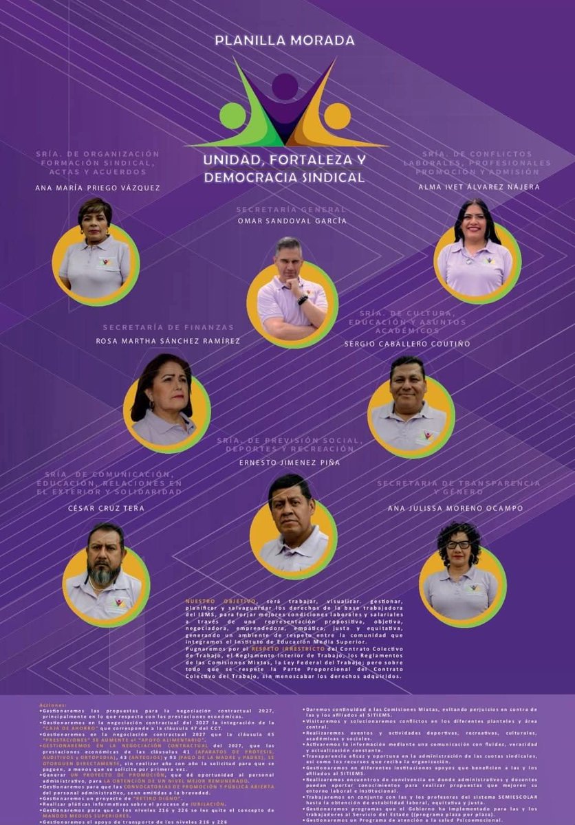 Amigos este 30 de abril los invito a votar por la planilla morada, yo estoy participando en ella para el Comité Ejecutivo de SITIEMS.