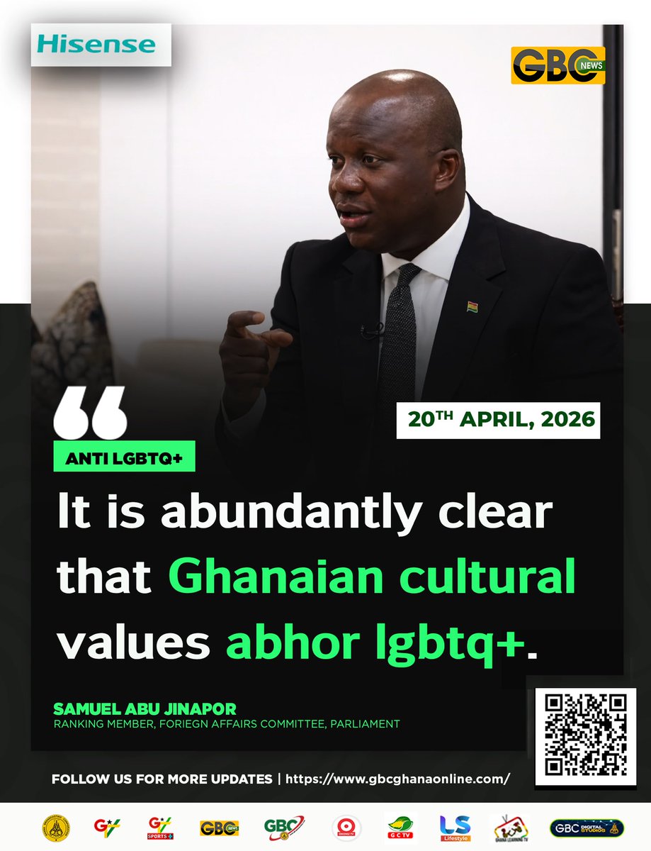 gbcnews_'s tweet image. Anti Lgbtq+

It is abundantly clear that Ghanaian cultural values abhor lgbtq+

-Samuel Abu Jinapor

#gbcnews
#lgbtqiaplus