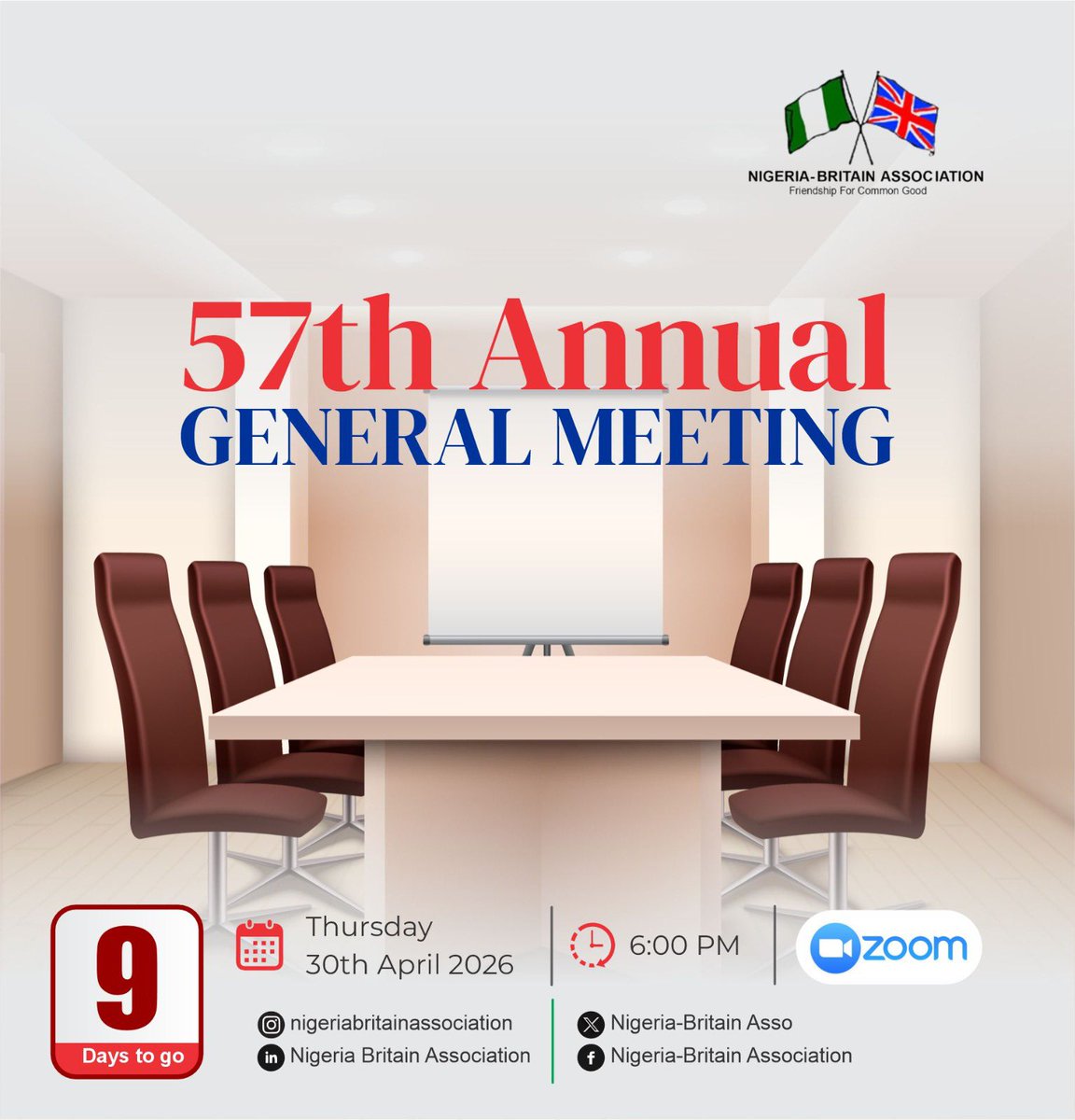 NigeriaBritain's tweet image. The 57th AGM is now 9 days away.

We kindly request members who are yet to submit their nominations for the positions of Executive Officers, Members of Council, and Committees of the Nigeria–Britain Association to do so using the link shared on the members platform.

#agm