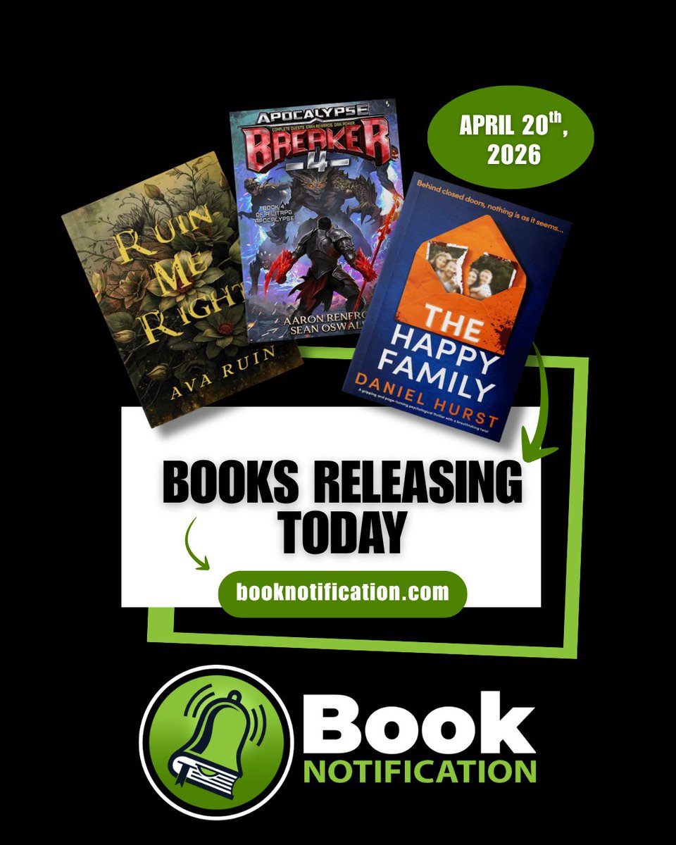BookNotify's tweet image. It’s April 20th… that’s right, 4/20, so you know what that means.

Today's #newbook highlights ✨

Ruin Me Right by #AvaRuin
( #AshesofUs Series)
The Happy Family by @dhurstbooks
( #TheHunt Family)
Apocalypse Breaker 4 by #AaronRenfroe and #SeanOswald
( #ApocalypseBreaker