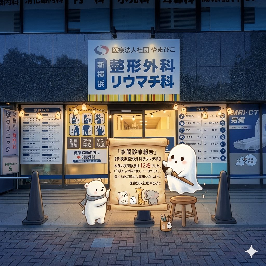 新横浜整形外科リウマチ科の今日の夜間診療は12名でした
午後からが忙しい日だった
#新横浜整形外科リウマチ科
#夜間診療
#発熱外来