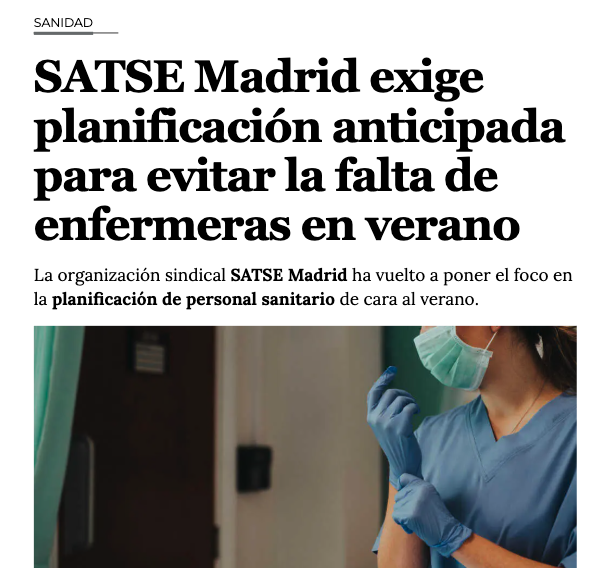 SATSE_Madrid's tweet photo. 🚨Verano e invierno son épocas críticas para los centros sanitarios por la falta de personal.

🟩Exigimos a la @ComunidadMadrid contratos de larga duración para evitar que #enfermeras y #fisioterapeutas se marchen fuera.

Lee la noticia: https://t.co/Imf33S2KUI https://t.co/h19nnDk4fG