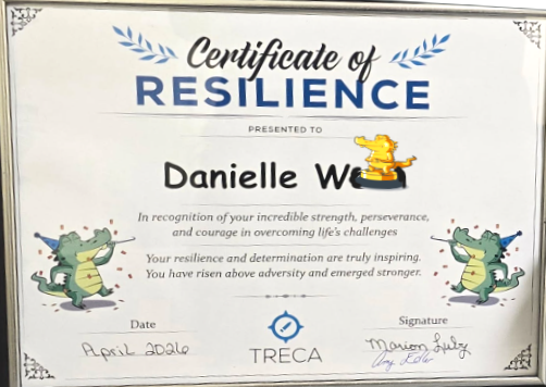 Congrats to Danielle on receiving the TRECA Student Resilience Award! Danielle has demonstrated exceptional perseverance by overcoming multiple challenges, consistently working towards her goals, maintaining active participation, and achieving academic success despite adversity.