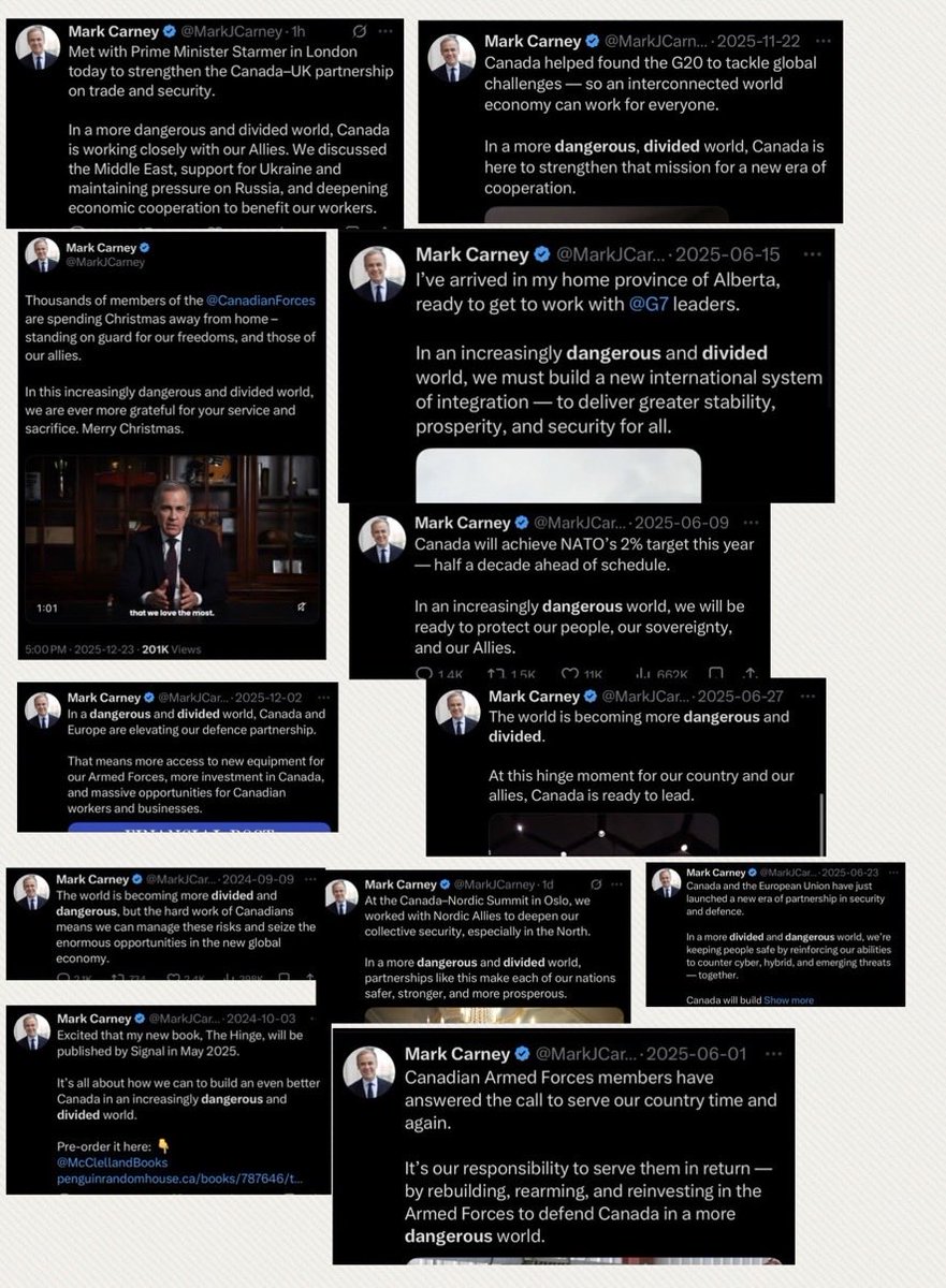 This is how you psyop an entire nation. This is a fear campaign to keep Canadians compliant &amp; willing to go along with his agenda.
He knows exactly what he’s doing when he repeatedly says “ in a dangerous and divided world”