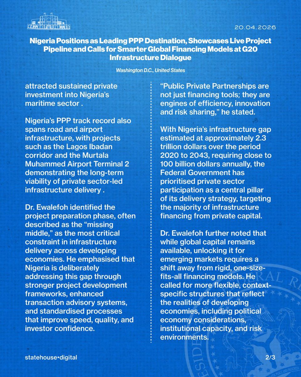 JOBSON_EWALEFOH's tweet photo. Nigeria is a great PPP destination and as DG, ICRC I will be more vocal about the possibilities and opportunities that abound here.

The G20 infrastructure dialogue provided an avenue to showcase live project pipeline and herald the call for smarter global financing. https://t.co/cUUOJqtvrh