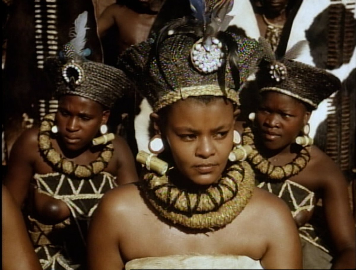 Cynthia Shange as Mkabi in the 1986 mini series Shaka Zulu. #RIPCynthiaShange
