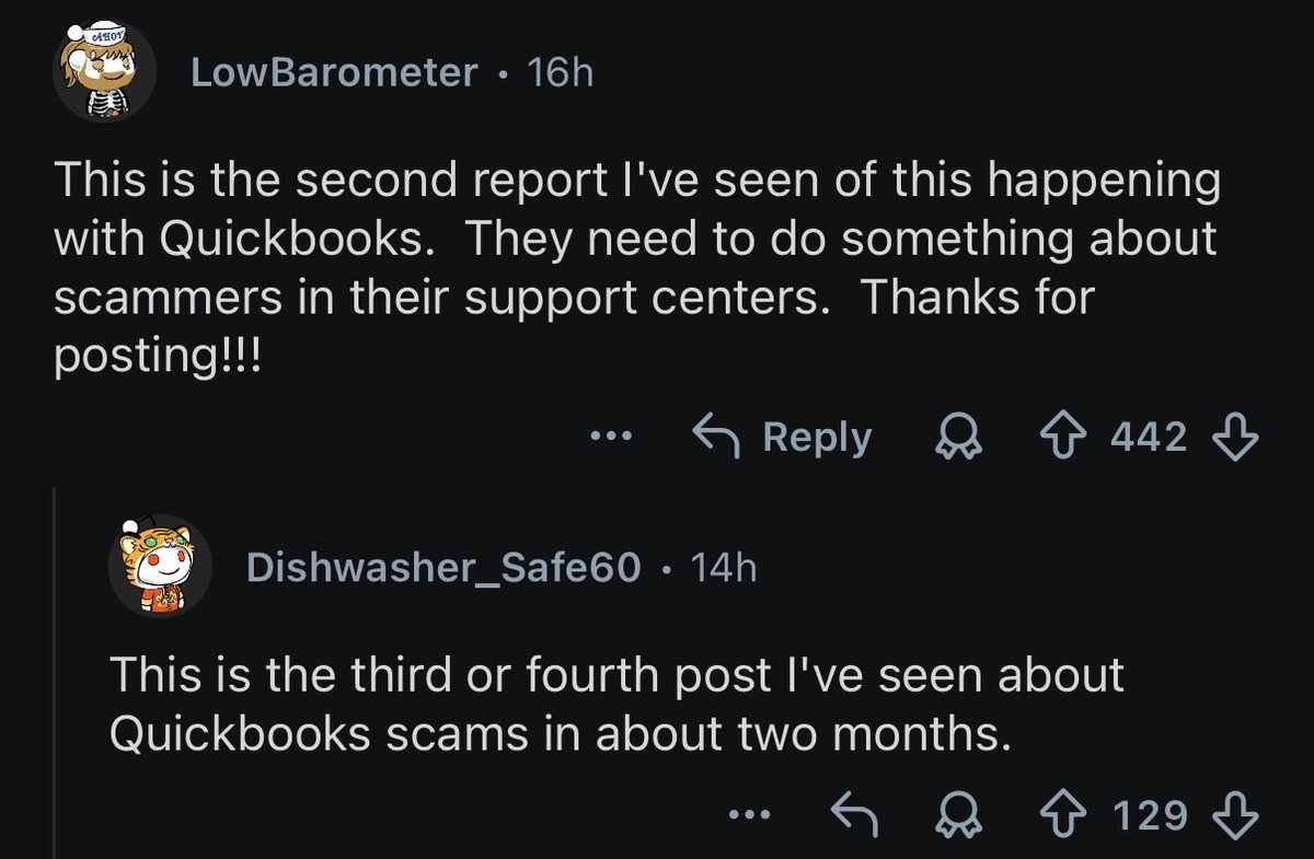 MoneyVeteran's tweet photo. If you have Quickbooks, there may be a scammer working WITHIN Quickbooks support. BE CAREFUL!

TLDR; customer lost $5K most likely from an inside job by a scammer working within Quickbooks support https://t.co/k5fE9oZFjT