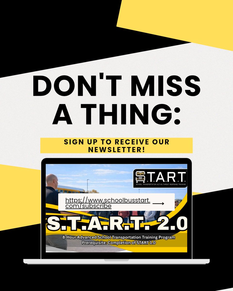 SchoolbusSTART's tweet image. Our April Newsletter is dropping soon! 📩

Make sure it lands in your inbox and stay up to date with the latest news, training updates, and more from S.T.A.R.T.

Subscribe today: schoolbusstart.com/subscribe

#SchoolBusSTART #Newsletter #StayConnected #SchoolSafety