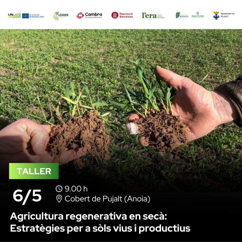 lifeeCOadapt50's tweet photo. 🌱 Taller presencial "Agricultura regenerativa en secà: estratègies per a sòls vius i productius"
Amb experiències, assajos i visita a finques
🗓6 de maig
🕘9 h
📍Pujalt (Anoia)
ℹ️ https://t.co/8mw07e6PdG
#LifeeCOadapt50 #lifeprogramme #cinea_eu https://t.co/gscJbBJjnY